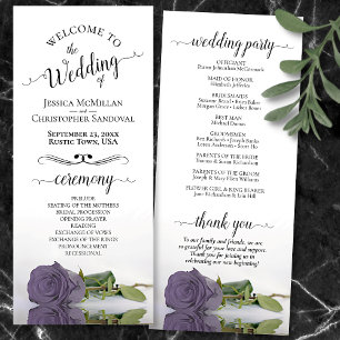 Elegant Dusty Purple Heather Rose Romantic Wedding Programme
