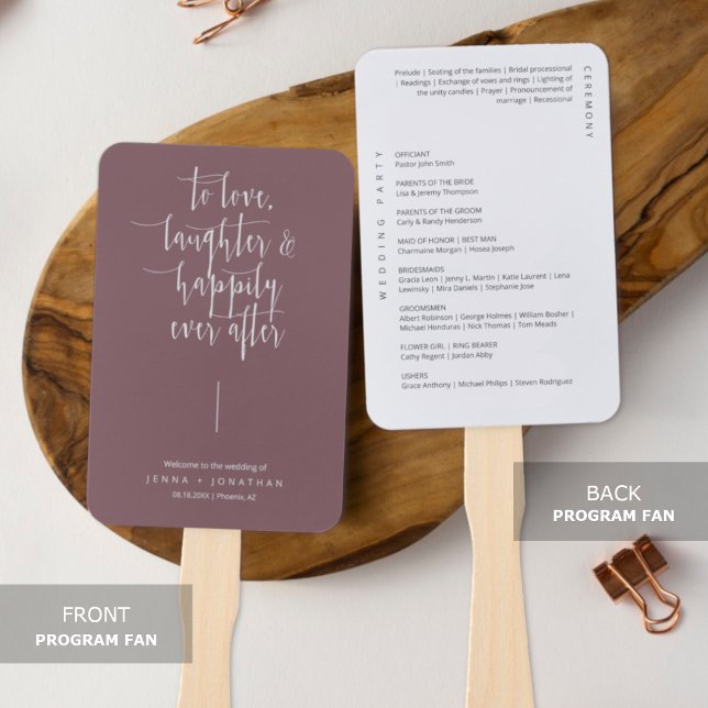 Elegant Dusty Purple Minimalist Wedding Program Hand Fan (Creator Uploaded)