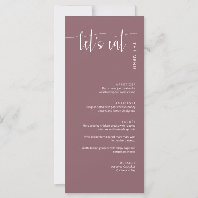 Elegant Dusty Purple Modern Minimal Let's Eat Menu (Front)