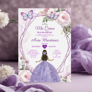 Elegant Dusty Purple Princess Butterfly Mis Quince Invitation
