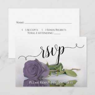 Elegant Dusty Purple Reflecting Rose Wedding RSVP Card