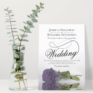 Elegant Dusty Purple Rose Classy Script Wedding Invitation