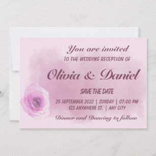Elegant dusty purple rose floral wedding invitation
