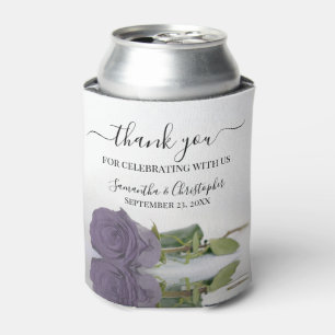 Elegant Dusty Purple Rose Wedding Thank You Can Cooler