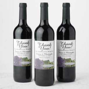 Elegant Dusty Purple Rose Wedding Thank You Wine Label