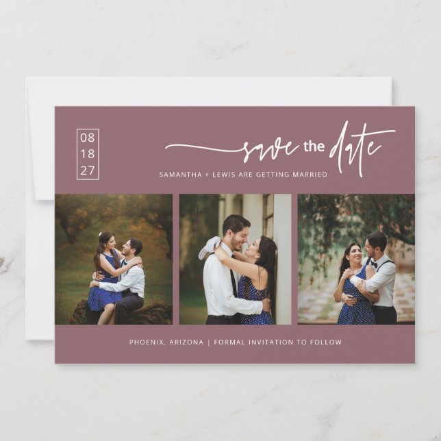 Elegant Dusty Purple Save the Date QR Code Photo Invitation (Front)