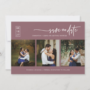 Elegant Dusty Purple Save the Date QR Code Photo Invitation