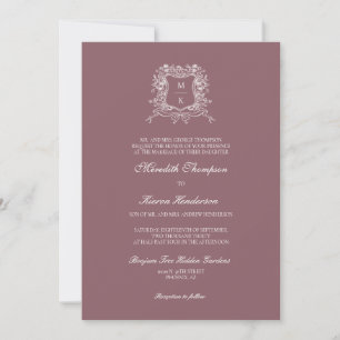 Elegant Dusty Purple Vintage Crest QR Code Photo Invitation