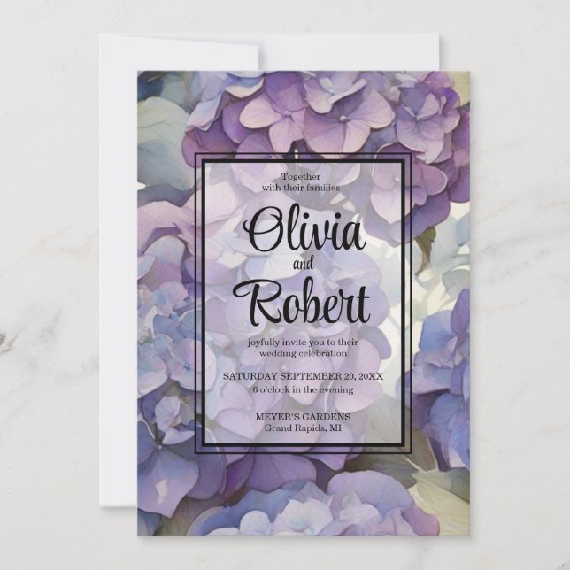 Elegant dusty purple watercolor floral Wedding Invitation (Front)