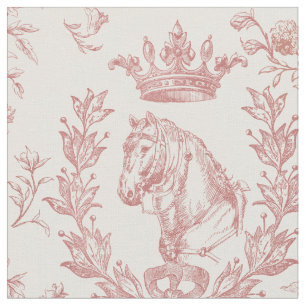 Elegant Dusty Red Horse Crown Floral Toile Fabric