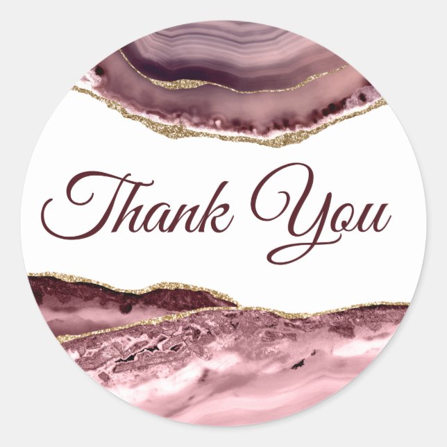 Elegant Dusty Rose Agate Thank you Classic Round Sticker (Front)