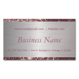 Elegant Dusty Rose and Brush Silver Steel Magnetic Business Card