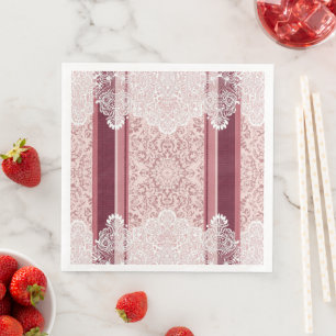 Elegant Dusty Rose and White Lace Wedding Napkin