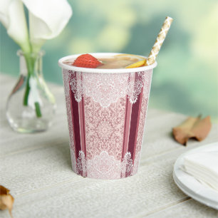 Elegant Dusty Rose and White Lace Wedding Paper Cups