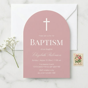 Elegant Dusty Rose Baptism Arch Invitation