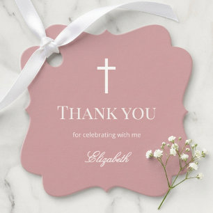 Elegant Dusty Rose Baptism  Favour Tags