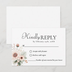 Elegant Dusty Rose Blush floral wedding RSVP Card