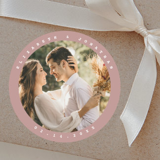 Elegant Dusty Rose Blush Neutral Wedding Photo Classic Round Sticker