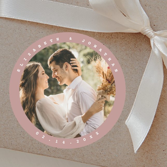 Elegant Dusty Rose Blush Neutral Wedding Photo Classic Round Sticker (Creator Uploaded)