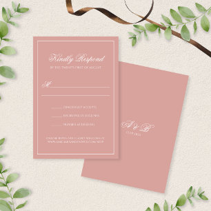 Elegant Dusty Rose Border Monogram Script Wedding RSVP Card