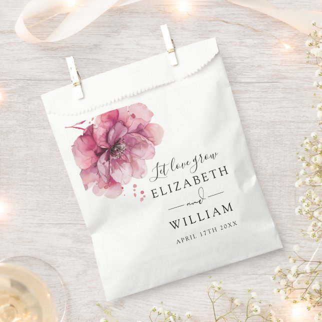 Elegant Dusty Rose Botanical Flower Seed Wedding Favour Bags (Clipped)