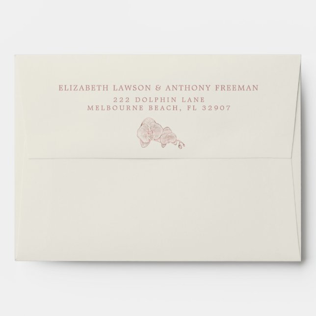 Elegant Dusty Rose Botanical Orchid Wedding  Envelope (Back (Top Flap))