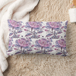 Elegant Dusty Rose Botanical Pattern Design Lumbar Cushion