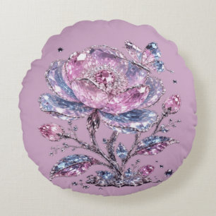 Elegant Dusty Rose Botanical Pattern Design Round Cushion