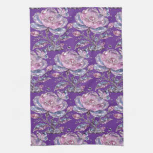 Elegant Dusty Rose Botanical Pattern Design Tea Towel