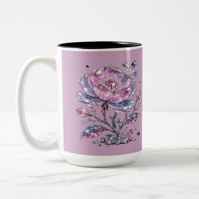 Elegant Dusty Rose Botanical Pattern Design Two-Tone Coffee Mug (Left)