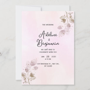 Elegant Dusty Rose Botanical Wedding Invitation