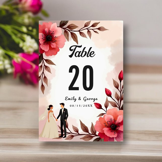 Elegant Dusty Rose Bride And Groom Floral Wedding Table Number (Creator Uploaded)