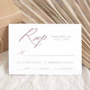 Elegant Dusty Rose Calligraphy Meal Choice Wedding RSVP Card