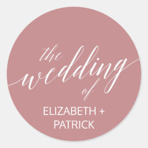 Elegant Dusty Rose Calligraphy Wedding Envelope Classic Round Sticker