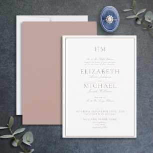 Elegant Dusty Rose Classic Script Monogram Wedding Invitation