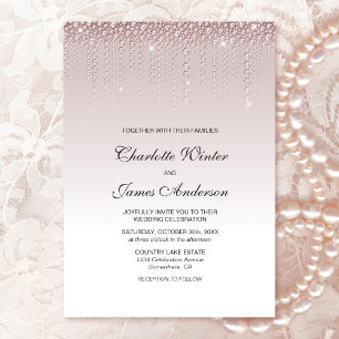 Elegant Dusty Rose Diamonds Wedding Invitation