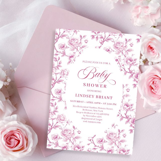Elegant Dusty Rose Floral Baby Shower Invitation (Elegant Dusty Rose Floral Baby Shower Invitation)