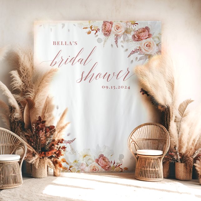 Elegant Dusty Rose Floral Bridal Shower Backdrop Tapestry (Creator Uploaded)