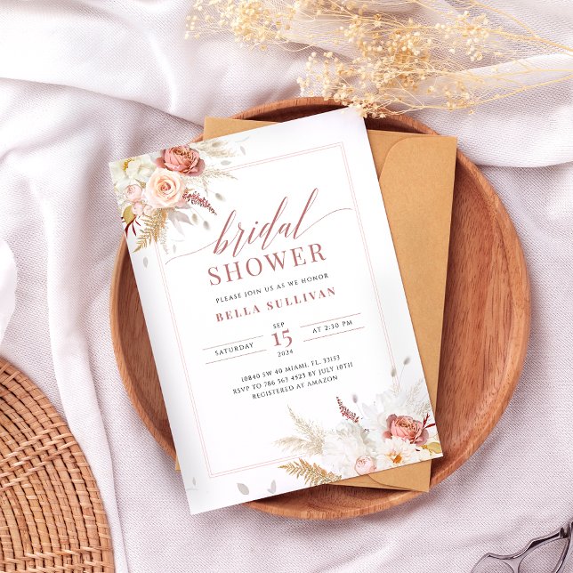 Elegant Dusty Rose Floral Bridal Shower Invitation (Creator Uploaded)