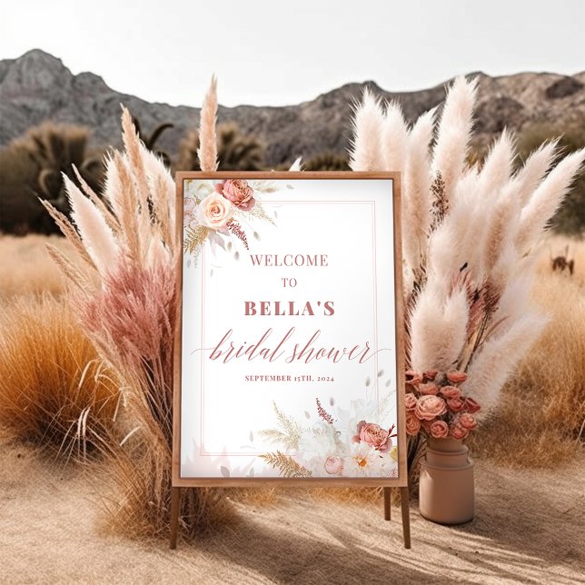 Elegant Dusty Rose Floral Bridal Shower Welcome Poster (Creator Uploaded)