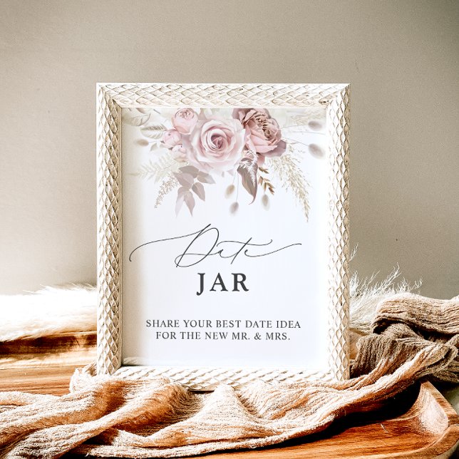 Elegant Dusty Rose Floral Date Jar Bridal Game Poster (Creator Uploaded)