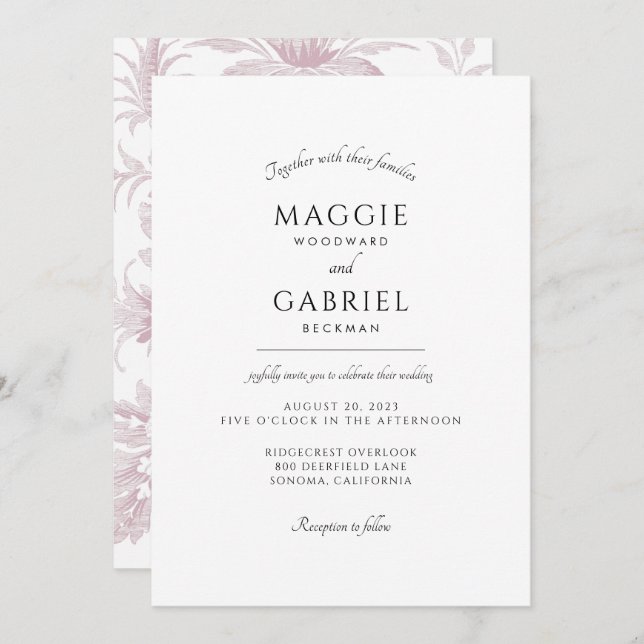 Elegant Dusty Rose Floral Invitation (Front/Back)