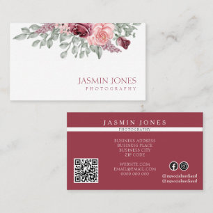 Elegant Dusty Rose Floral Photography Business Card