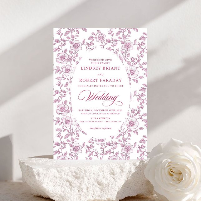Elegant Dusty Rose Floral Toile Wedding Invitation (Elegant Dusty Rose Floral Toile Wedding Invitation)