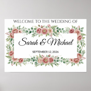 Elegant Dusty Rose Floral Wedding Welcome Sign Pos