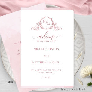 Elegant Dusty Rose Folded Wedding Ceremony Program
