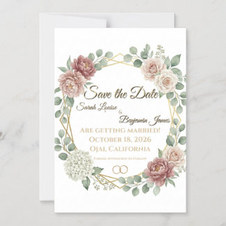 Elegant Dusty Rose Geometric Floral Watercolor  Magnetic Invitation
