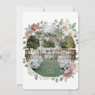 Elegant Dusty Rose Geometric Floral Watercolor Save The Date