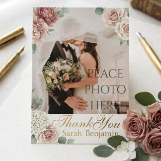 Elegant Dusty Rose Geometric Floral Watercolor Thank You Card