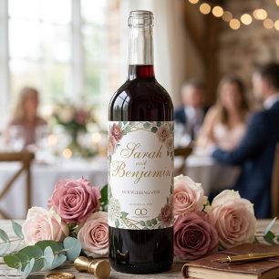 Elegant Dusty Rose Geometric Floral Watercolor Wine Label
